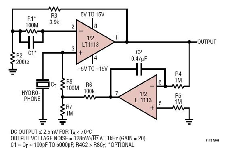 Low Noise Hydrophone Amplifier with DC Servo