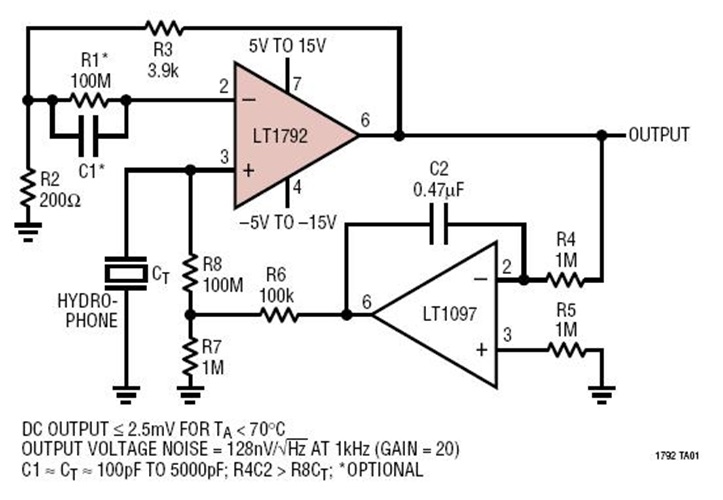 Low Noise Hydrophone Amplifier with DC Servo