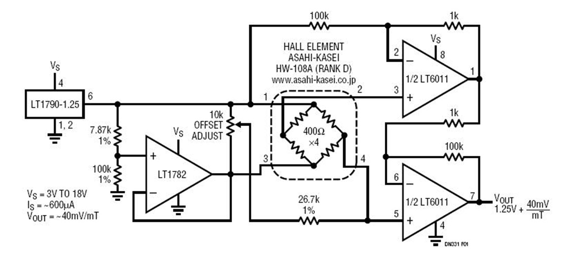 Hall Sensor Amplifier Optimizes Sensitivity vs Supply Current