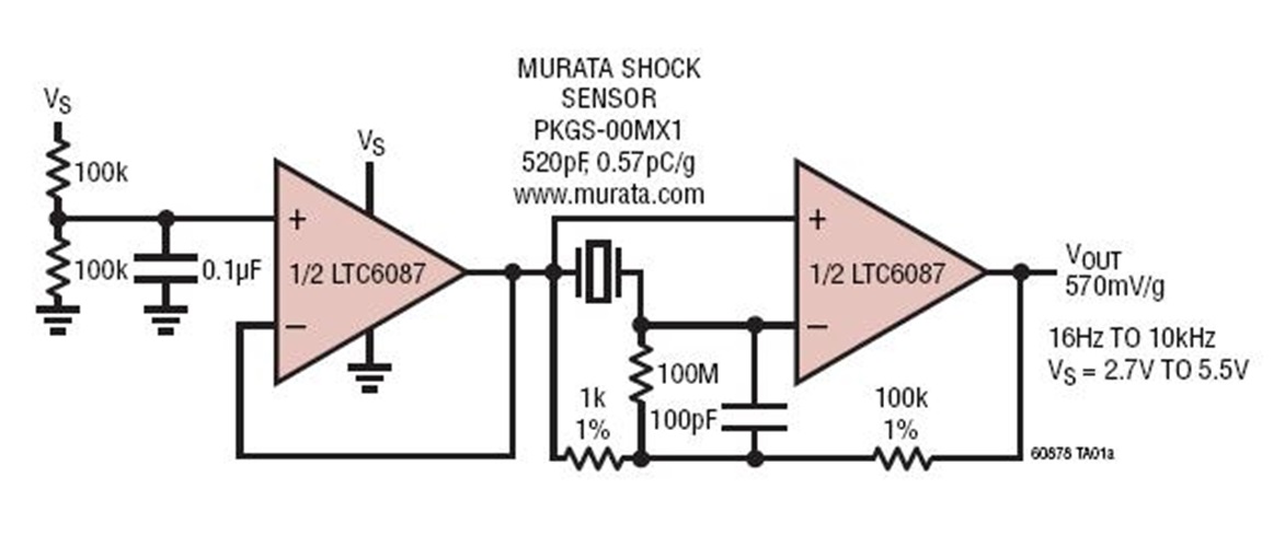 Single Supply Shock/Vibration Sensor Amplifier