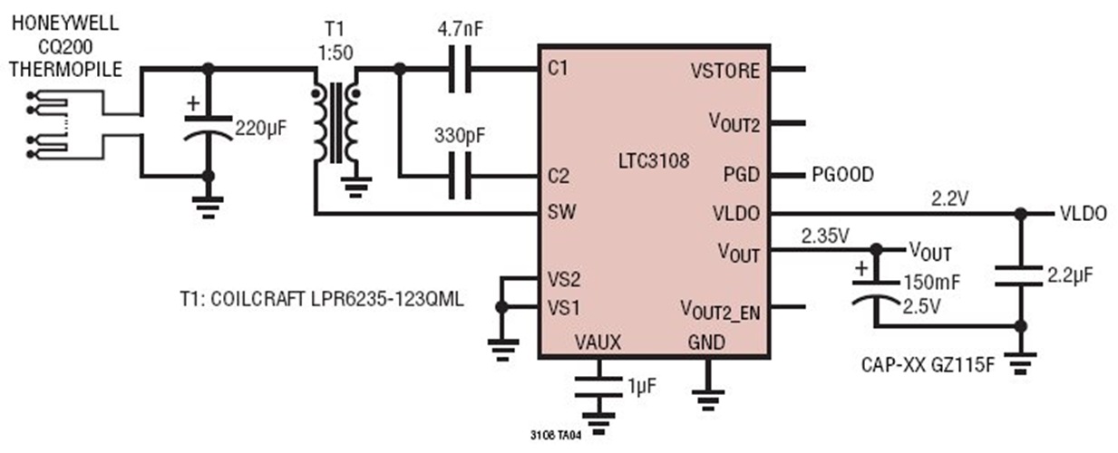 2.35V/2.2V Peltier-Powered (TEG) Energy Harvester for Remote Sensor Application