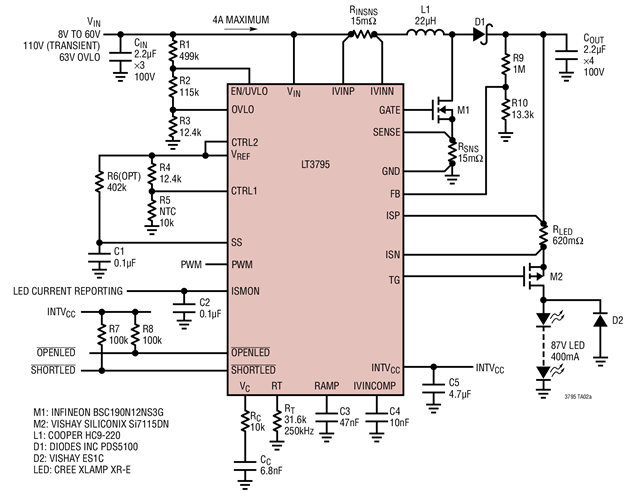 Short-Circuit Robust Boost LED Driver with Input Current Limit and Spread Spectrum Frequency Modulation