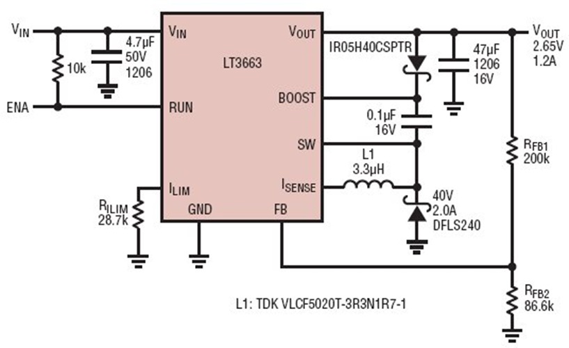 2.65V at 1.2A Output Super Cap Charging Circuit from 7.5V to 36V Input
