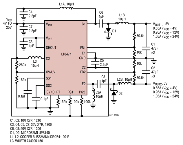 500kHz ZETA and 2L Inverting Converters Generates ±5V Outputs with Low Output Ripple