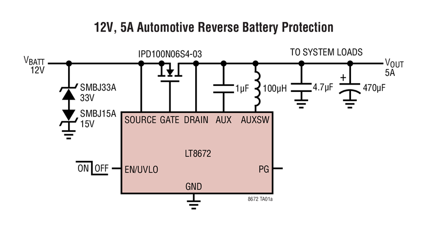 12V, 5A Automotive Reverse Battery Protection