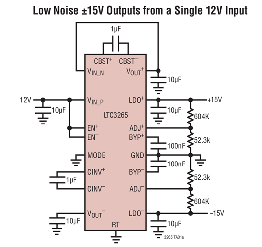 Low Noise ±15V Outputs from a Single 12V Input