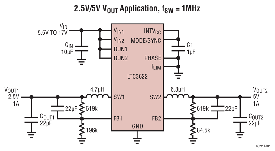 2.5V/5V VOUT Application, fSW = 1MHz