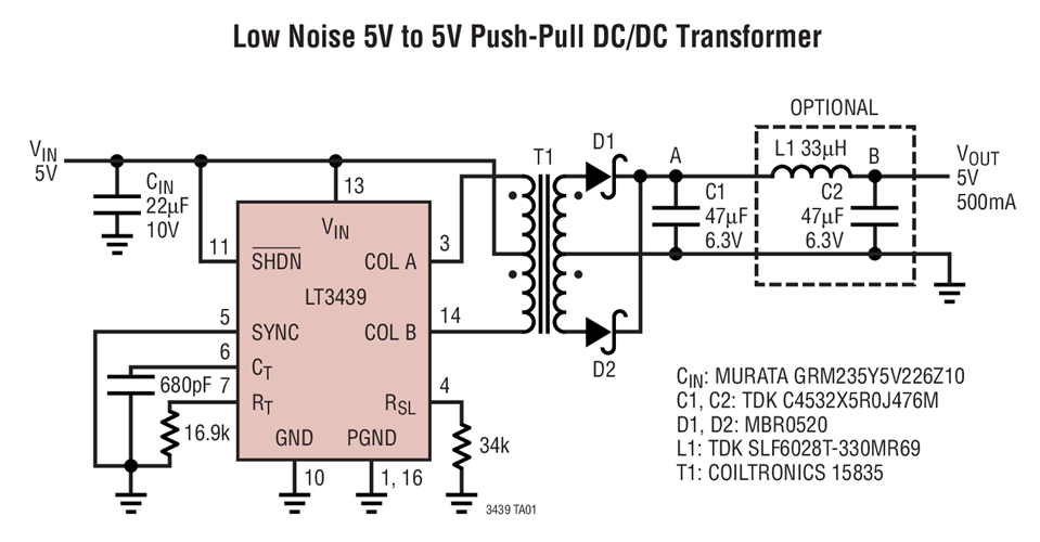 Low Noise 5V to 5V Push-Pull DC/DC Transformer
