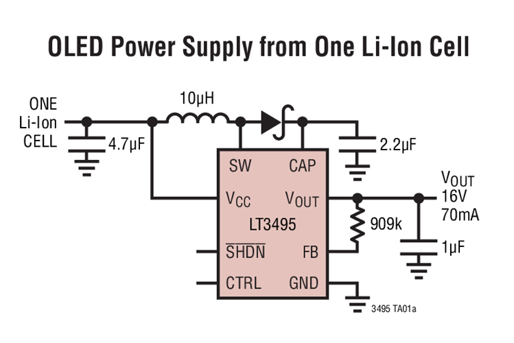 OLED Power Supply from One Li-Ion Cell