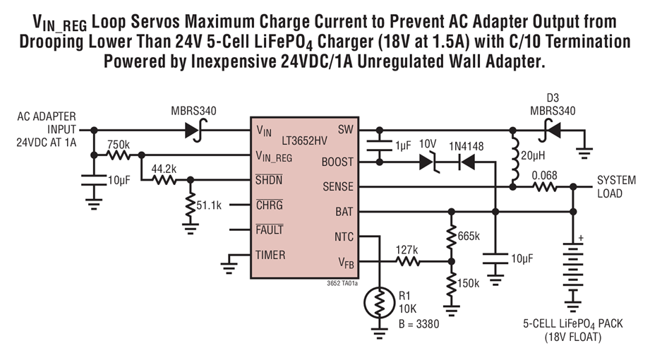 LT3652HV Wall Adapter to 5-Cell LiFePO4 Battery Charger