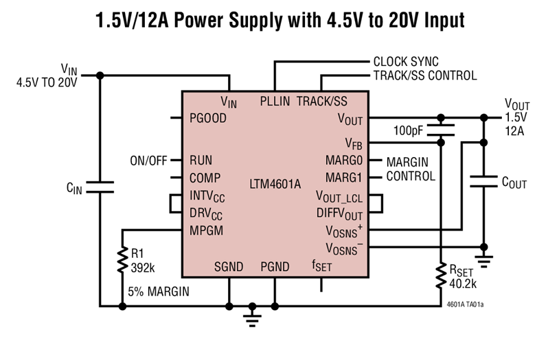 1.5V/12A Power Supply with 4.5V to 20V Input