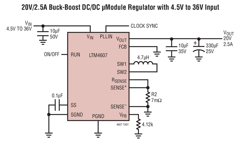 20V/2.5A Buck-Boost DC/DC μModule Regulator with 4.5V to 36V Input