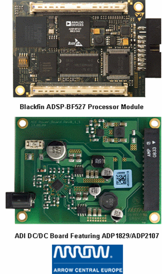 Blackfin ADSP-BF527 Processor Module and ADI DC/DC Board featuring ADP 1829/ADP2107
