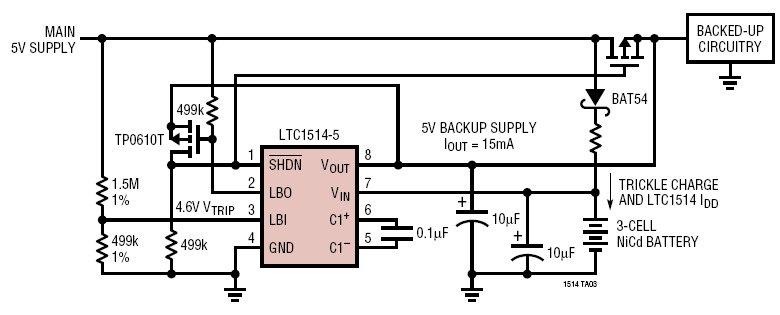Low Power 5V Battery Backup Supply with Autoswitchover and No Reverse