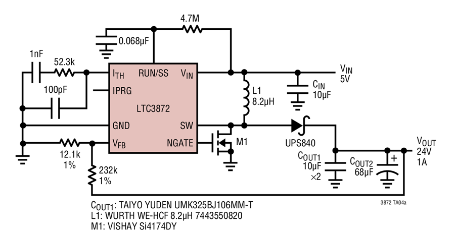 LTC3872 High Efficiency 5V Input, 24V Output Boost ... dc circuit diagram key 