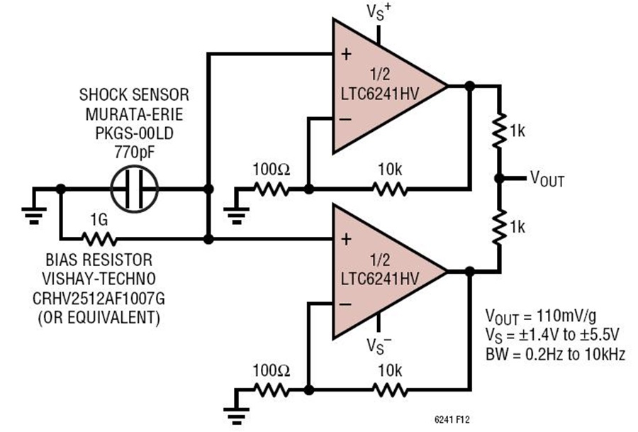 Low Noise NonInverting Shock Sensor Amplifier Circuit Collection