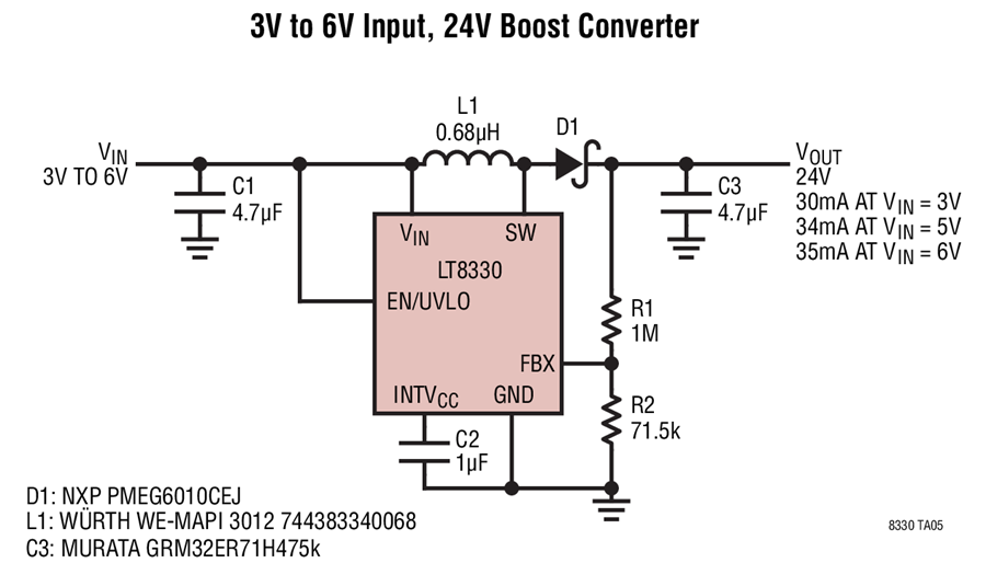 LT8330 3V to 6V Input, 24V Boost Converter Circuit ... 24 volt generator regulator wiring diagram 