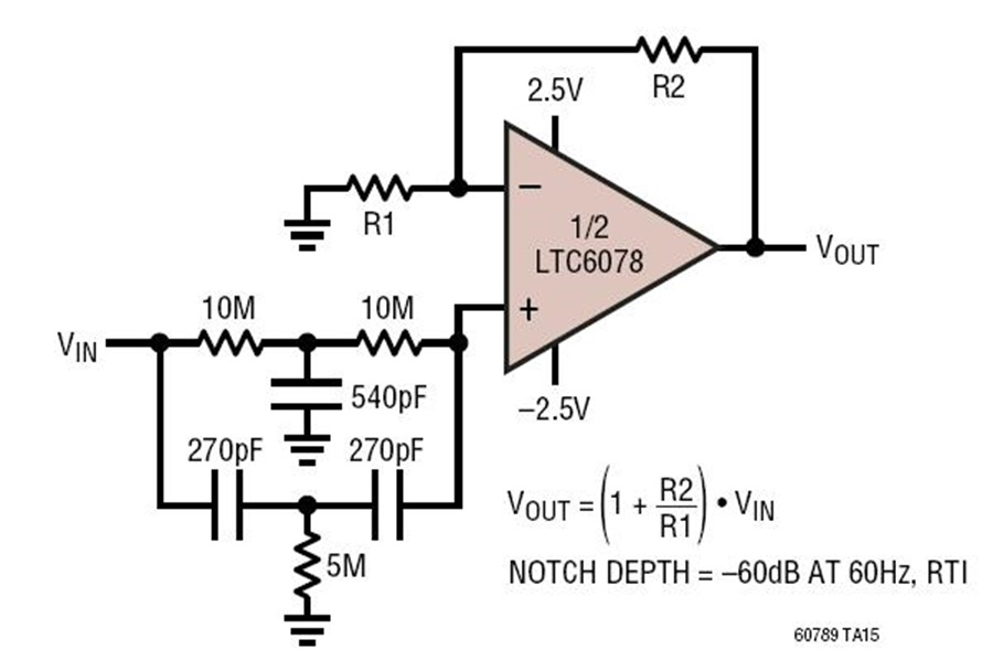 LTC6078 60Hz Notch Filter Circuit Collection Analog Devices