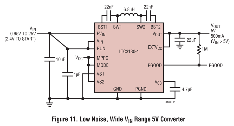 ltc3130 low noise, wide vin range 5v converter