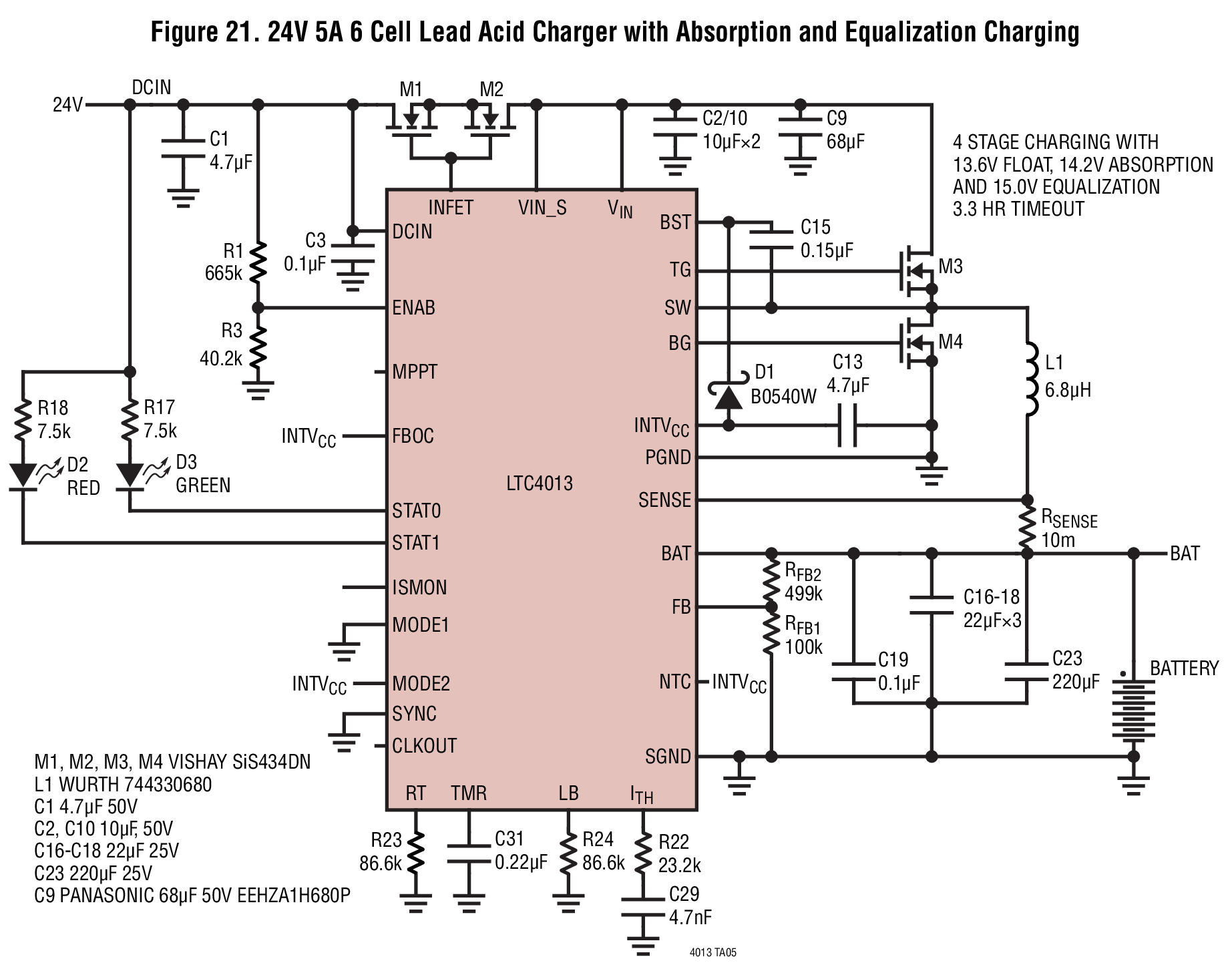 LTC4013 24V 5A 6 Cell Lead Acid Charger with Absorption ... lead battery schematic 