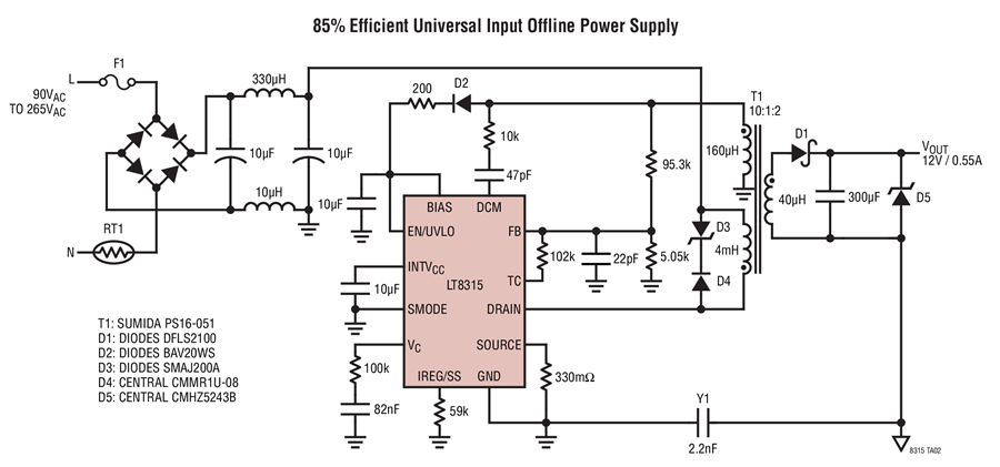 LT8315 85% Efficient Universal Input Offline Power Supply ... smps schematic diagram 