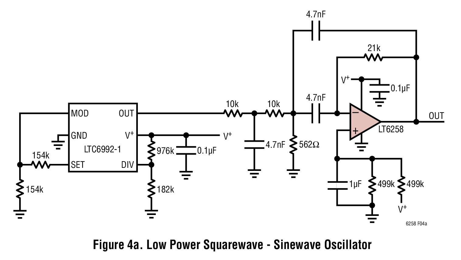 LTC6258 Low Power Squarewave - Sinewave Oscillator Circuit ...