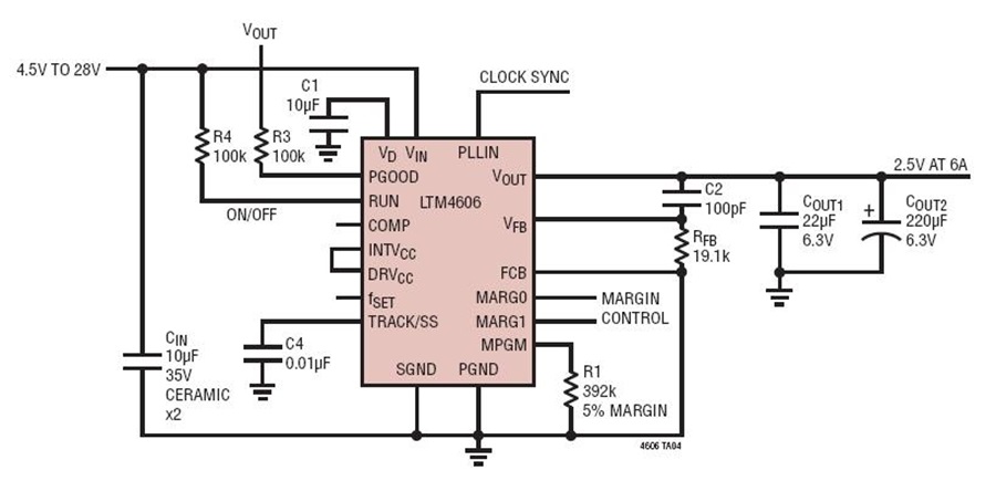 4.5 - 28VIN to 2.5VOUT @ 6A Ultra Low Noise µModule Power Supply