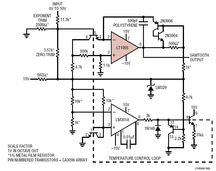 Exponential VoltagetoFrequency Converter for Music Synthesizers Circuit Collection Analog