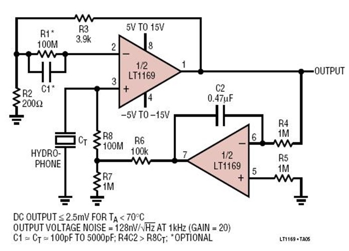 LT1169 Low Noise Hydrophone Amplifier with DC Servo Circuit Collection