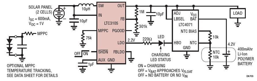 LTC3105/LTC4071 2-Cell Solar Panel Li-Ion Battery Charger ... icon converter wiring diagram 