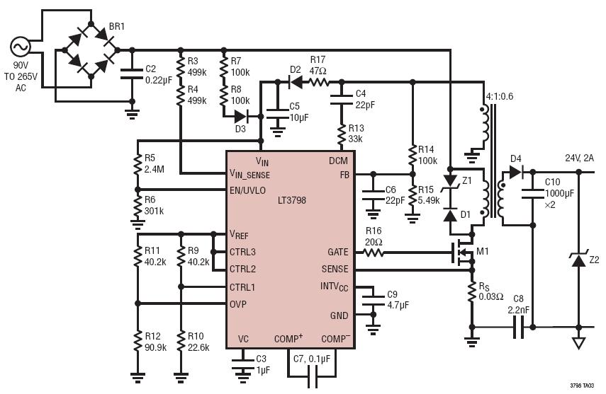 LT3798 Universal Input 48W PFC Application Circuit Collection Analog