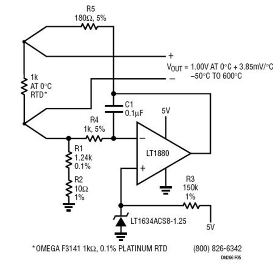 Single Supply Current Source for Platinum RTD Circuit Collection