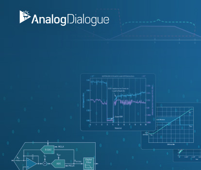 Analog Dialogue logo surrounded by stylized technical diagrams
