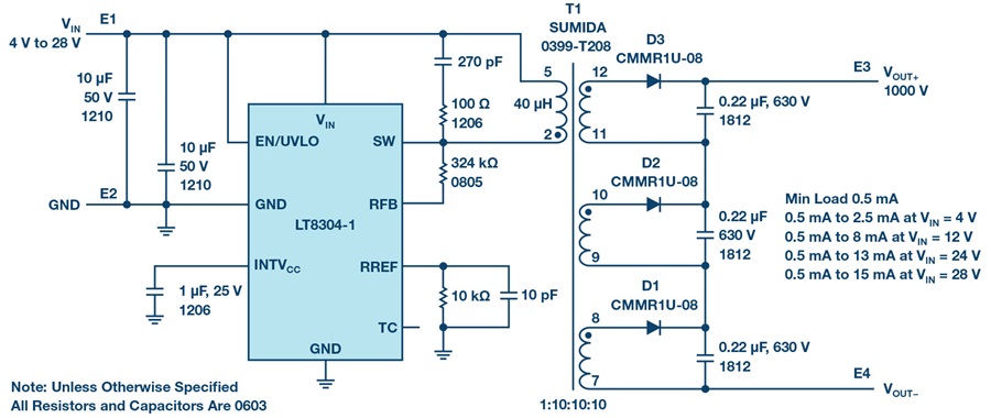 1000 V Output No Opto Isolated Flyback Converter Analog Devices
