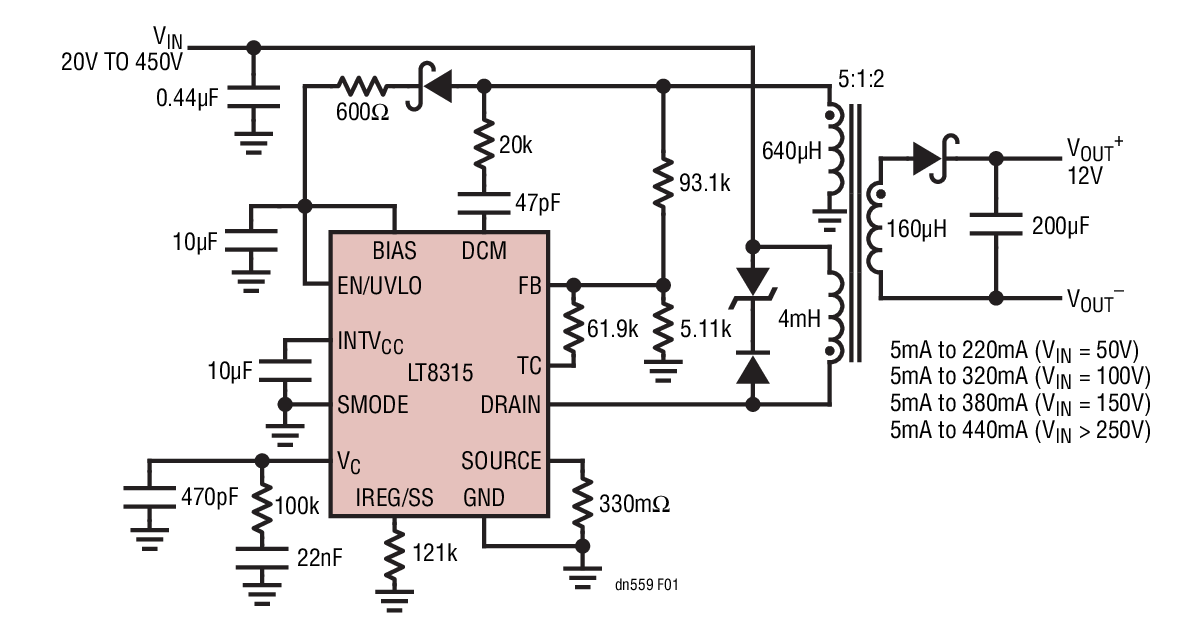 560v Input No Opto Isolated Flyback Converter Analog Devices - 