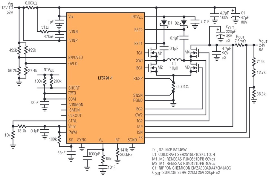 60V, 4Switch Synchronous BuckBoost Controller Regulates Voltage from