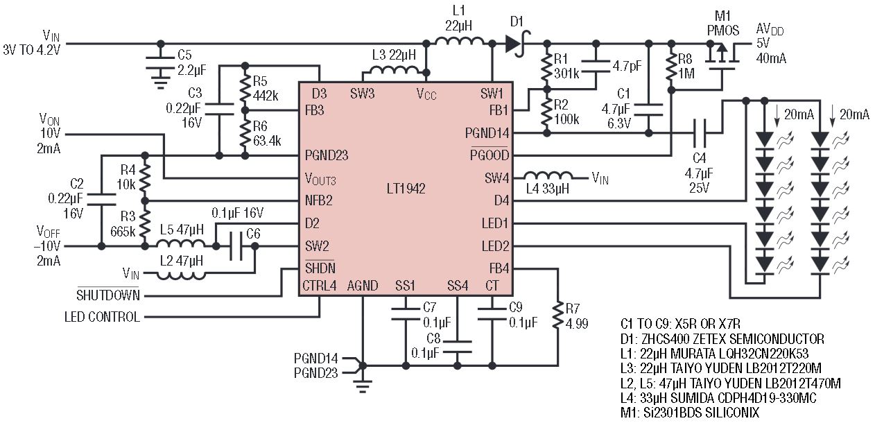 Compact Power Supply Drives TFTLCD and LED Backlight Analog Devices