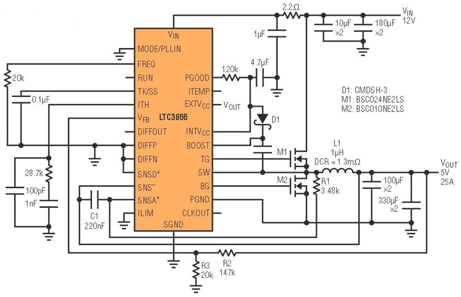 Current Mode Switching Supply with Ultralow Inductor DCR Sensing for High Efficiency and High
