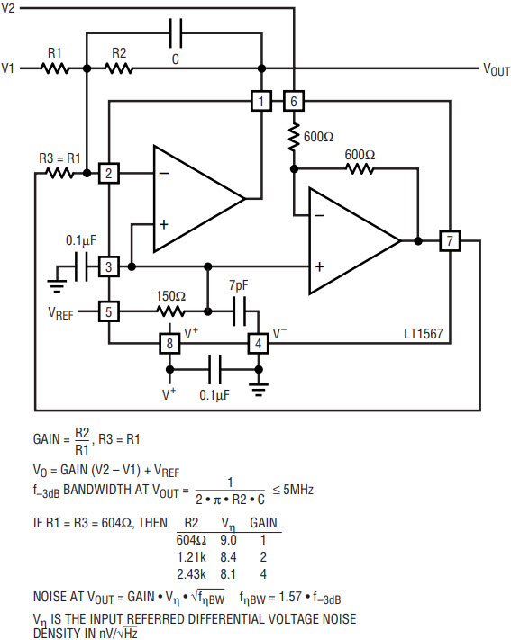 Design Low Noise Differential Circuits Using the LT1567 Dual Amplifier