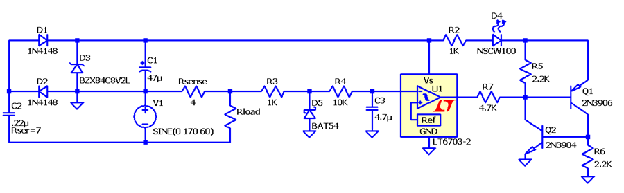 LT6703-2 AC Line Overcurrent Indicator Schematic