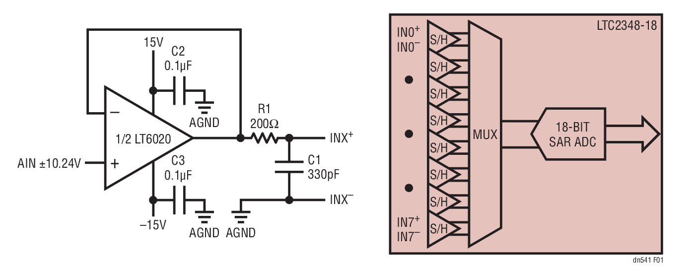 micropower op amp drives 8-channel 18-bit simultaneous sampling