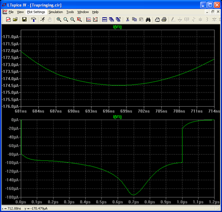 Figure 7B. Please see my edit. RND Function + Vjc=.75 Fc=.5 Cje=22.01p This demonstrates that LTspice modified trap does not introduce artificial numerical damping. + Bf=200 Ikf=0.4 Xtb=1.5   V2 N001 0 3.3 Plot the positron flux as a function of . GO >>. + Gamma=.5 UO=650 Rs=10) SPICE uses second order integration. Let's plot the 3 db bandwidth graph for our circuit. The nature of integrating differential equations that have solutions that look like exp (-const * time) is that the errors will in fact add up to infinity unless a numerical method called implicit integration is used. solved, matrix. Note that most SPICE programs wont run this deck as intended because most SPICE programs use the Meyer capacitance model for this type of MOSFET. #09-05/06 HB Centre, 
 Look really close at the dB graph and you will see that it is just slightly over 0dB in the same area. If a small enough time step is stipulated in the PSpice simulation, you can force it to approach the correct solution, suggesting that PSpice is interpreting the device equations of the transistors correctly, PSpice just isnt accurately integrating the differential equations. LTspice is unique in implementing a self-authoring, self-assembling and self-linking sparse matrix solver. To subscribe to this RSS feed, copy and paste this URL into your RSS reader. V1 N001 0 0 Excel: plotting 4. Page 141 table - **broken link removed** Functions can also be defined having expressions using if,else. Figure 3B. The sparser the matrix, the more closely it can be written as a diagonal, i.e. #3 Mon, 2017-08-28 13:07 (Reply to #2) Since analog circuit matrices are so sparse, improving LU factorization with SuperLU does not give as much speed advantage as one might hope. Newton iteration involves expanding each nonlinear circuit device I-V curve as a Taylor series but keeping only the first two terms and then solving the resultant system of simultaneous linear equations. Joined: 2016-05-10 23:49 Yes. In very simple words, the derivative of a function f(x) represents its rate of change and is denoted by either f'(x) or df/dx. If not you can always export into python, excel or matlab and use the math functions there. The voltage is raised in the red region because that is what the circuit does. This is a series that will include handbooks, textbooks, and professional reference books on cutting-edge areas of engineering. Applied Calculus for the Managerial, Life, and Social Sciences Soo T. Tan 2016-01-01 Soo Tan's APPLIED CALCULUS FOR THE MANAGERIAL, LIFE, AND . Even todays 64-bit processors dont bond out enough address lines to access that much memory. V1 N001 0 10 .end. Enter: First derivatives! The process repeats until the proof that the correct solution has been found is successful. Chips based on photonic signals. Newton iteration, sparse matrix methods, and implicit integration are the core numerical methods of SPICE. Assume that all initial conditions are zero. Figure 6. At least I did not hear about it. Consider Figure 2, which shows a parallel tank circuit with a parallel piecewise linear current source. In this video, I will show you how to use LTSPICE to simulate NMOS transistor, by entering it parameters values and obtaining the voltage current characteris. The best answers are voted up and rise to the top, Not the answer you