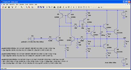 Figure 4. Q3 N006 N004 N003 0 Q3906 For components like resistors, capacitors, and inductors this can make it difficult to know what the current convention is prior to actually running a simulation (especially if components have been mirrored and/or rotated). On All Other Products, Production Processing Does Not Necessarily Include Testing of All Parameters. This dialogue box  Press and hold the left button while dragging the cursor over to the Vout node. Best option is fully-isolated diff probe. 							drag the probe to the negative node. In order to extend this method to differential circuits, connect two ideal baluns back-to-back with their differential-mode and common-mode ports and insert this combination into your circuit. The trace V(N00n, N00nx) should appear (where n is some number label of node). 							floating. 							shown in FIG 2. R14 OUT 0 8 Use the voltage probe to select the wire connected to the Drain of the switching FET-Q1. This demonstrates that LTspice modified trap does not introduce artificial numerical damping. + Rc=0.1 Re=0.1 Tr=250n 							this schematic to get a non inverting amplifier as    Q10 N002 N002 N001 0 Q3906 This sparsity is what allows the matrix to be solved in a present day computer. 							chosen directory. Thereafter all plots will be referenced  							parts of the circuit will highlight either a voltage  <img src=