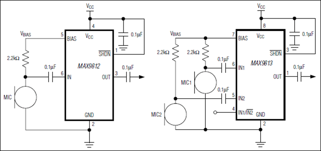 MAX9813L Tiny, LowCost, Single/DualInput, FixedGain Microphone