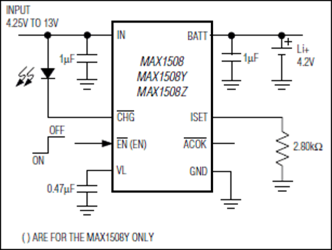MAX1508 Linear Li+ Battery Charger with Integrated Pass FET, Thermal ...