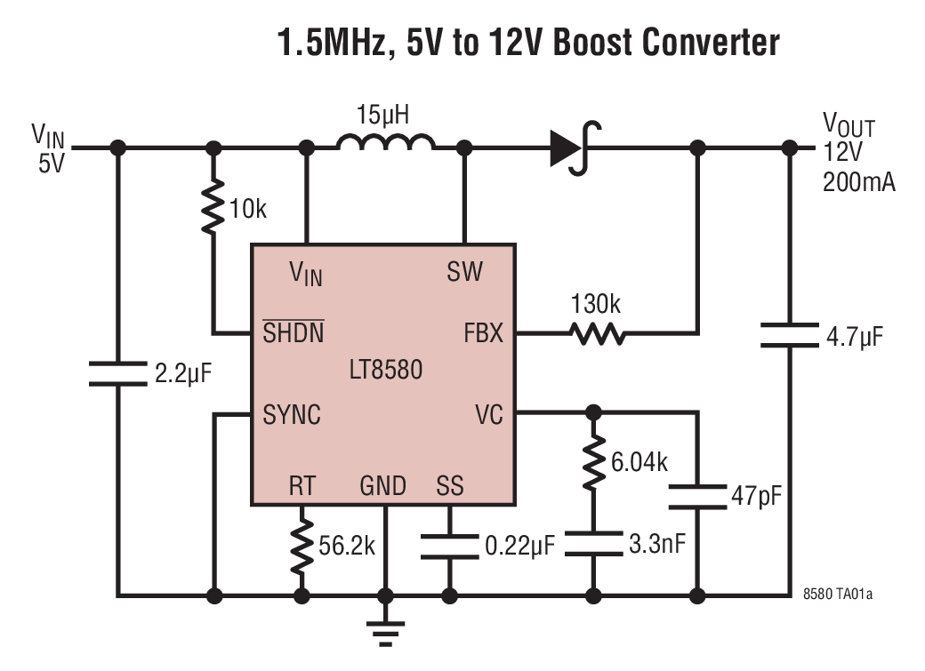 LT8580 1.5MHz, 5V to 12V Boost Converter Circuit ... - 1040 x 755 png 40kB
