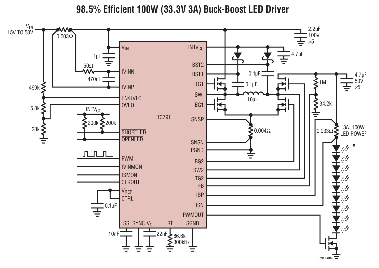 LT3791 98.5% Efficient 100W (33.3V 3A) Buck-Boost LED ... buck boost wiring and diagram 