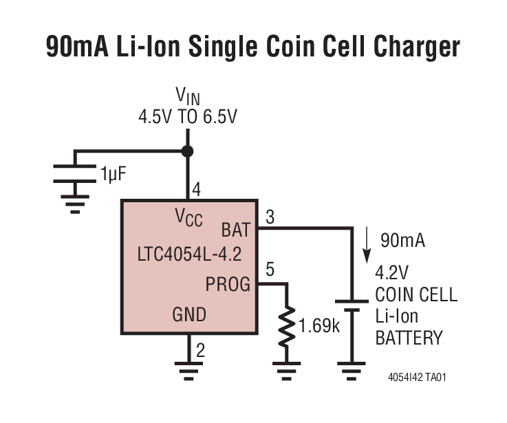 LTC4054L4.2 90mA LiIon Single Coin Cell Charger Circuit Collection