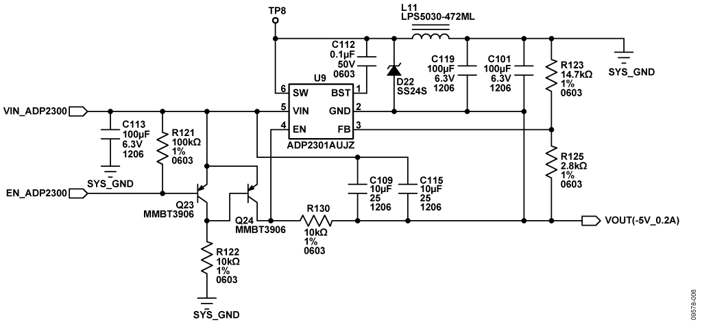 5v inverting buck-boost topology controlled by adp2301