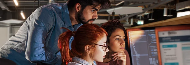 Team of programmers work on a new project